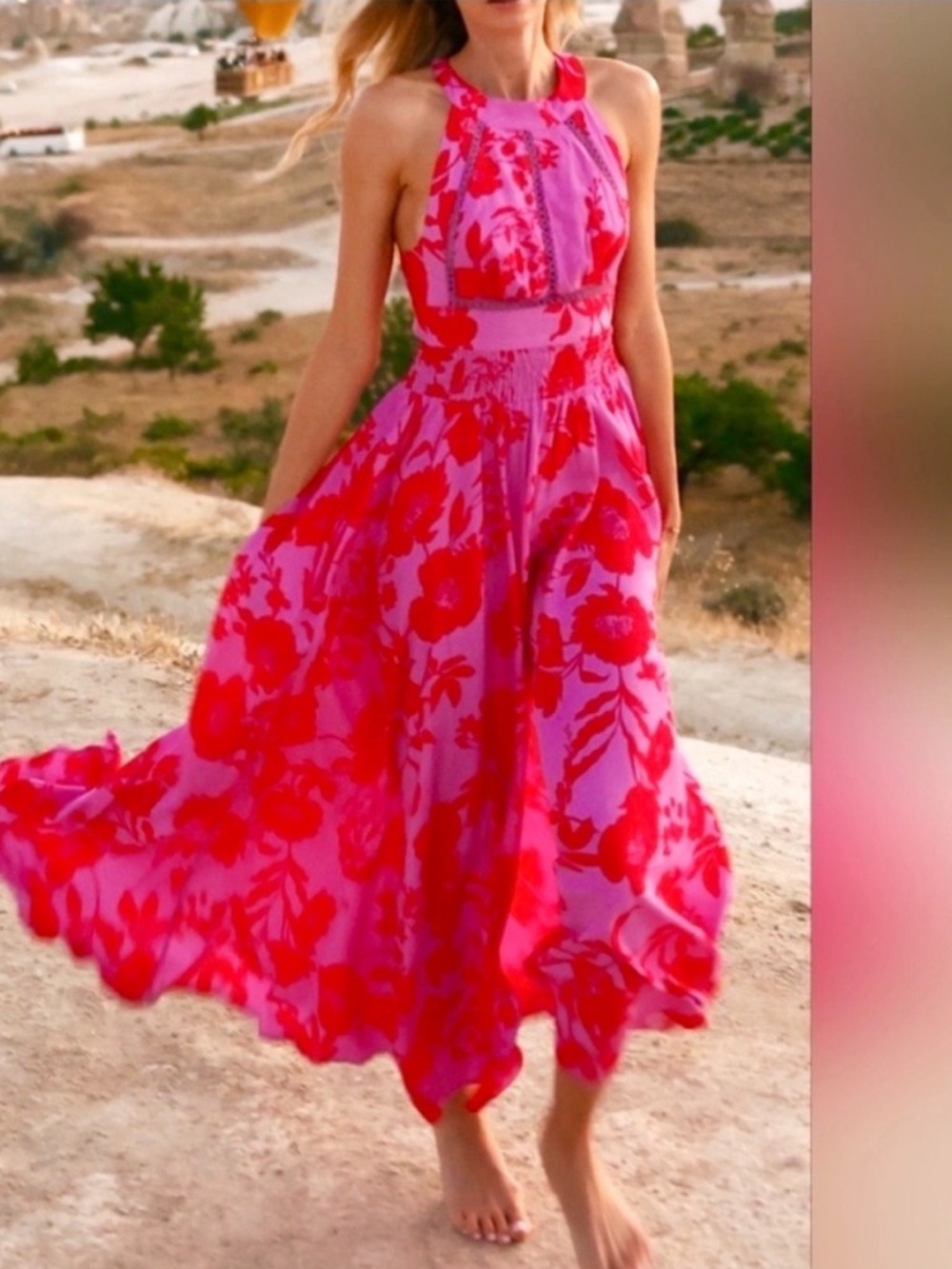 Abel the Label Floral Open Back Halter Boho Maxi Dress - Large in Purple/Pink-XS